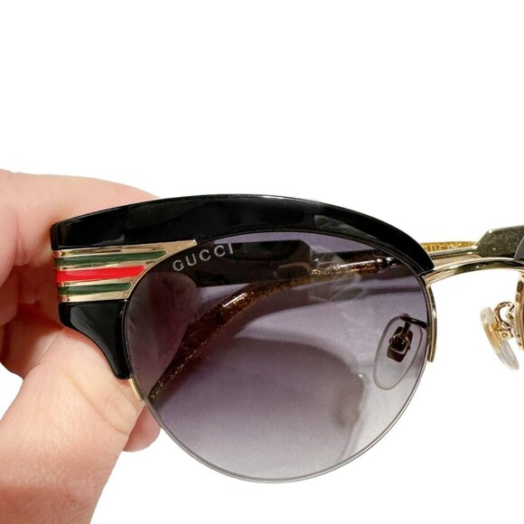 GUCCI Black Cat-Eye Web Accent Sunglasses GG0283S - Picture 7 of 9